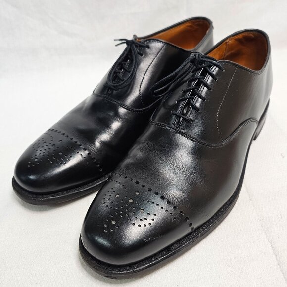Allen Edmonds Dryden Medallion Shoes Black Leather Cap Toe Oxford Mens Size 9.5D - Picture 1 of 12
